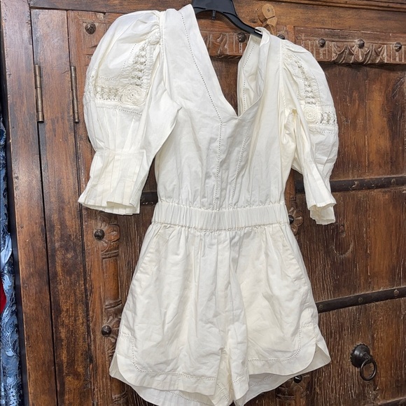 Sea NY Thora Thread Pull Romper In Cream Cotton Size 6 - Picture 13 of 13